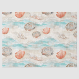 Soft Aqua and Coral Seashells with Starfish Detail Tissue Paper