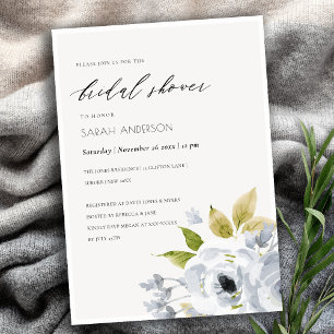 SOFT AQUA BLUE  WATERCOLOUR FLORAL BRIDAL SHOWER INVITATION
