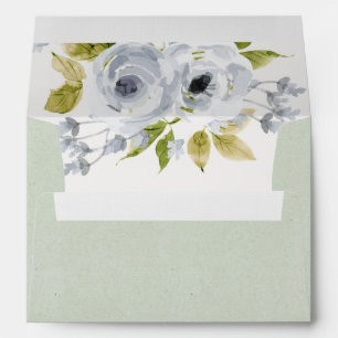 SOFT AQUA BLUE  WATERCOLOUR FLORAL MONOGRAM ENVELOPES