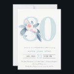 SOFT AQUA BLUSH BLUE FLORAL 80TH ANY AGE BIRTHDAY INVITATION<br><div class="desc">If you need any further customisation or any other matching items,  please feel free to contact me at yellowfebstudio@gmail.com</div>