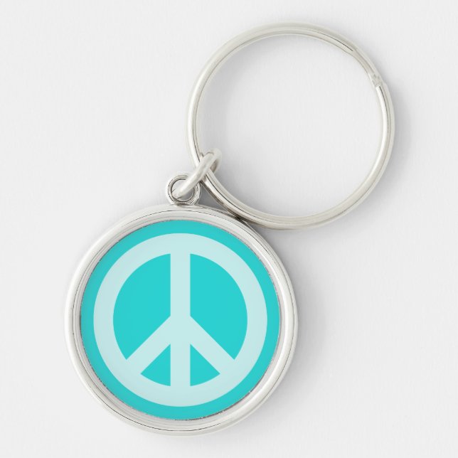 Soft Aqua Peace Symbol Key Ring (Front)