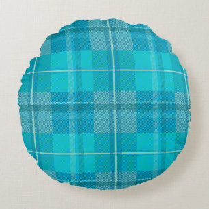 Soft Aqua Teal Green Plaid Aesthetic Round Cushion