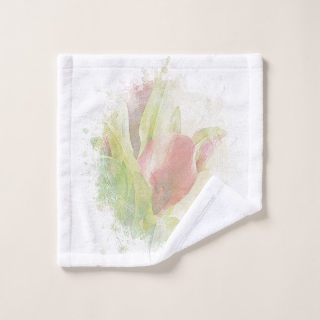 *~*  Soft AR12 Artsy Floral Calla Lily Coral Wash Cloth (Wash Cloth)