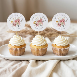 Soft Autumn Spring Floral Baby Shower Favour Toppe Classic Round Sticker