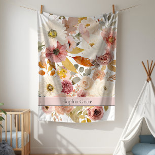 Soft Autumn Spring Floral Baby Shower Nursery Gift Fleece Blanket