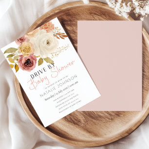 Soft Autumn Spring Floral Drive By Baby Shower Invitation