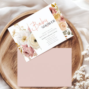 Soft Autumn Spring Floral Girl Baby Shower Invitation