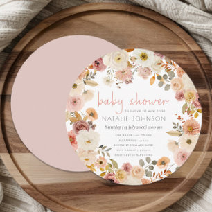 Soft Autumn Spring Floral Round Baby Shower Invitation