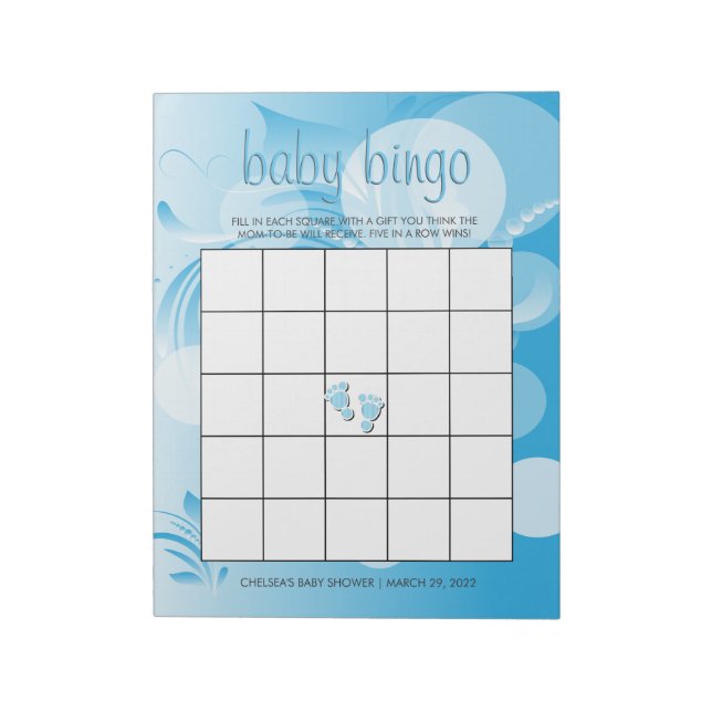 Soft Baby Blue Bokeh Florid | Baby Boy Shower Notepad (Rotated)