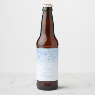 Soft Baby Blue Glitter Beer Bottle Label