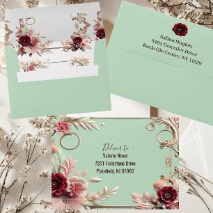 Soft Baroque Elegance Maroon Roses Floral Motifs Envelope