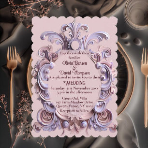 Soft Baroque Scrollwork Purple Engravings Elegant Invitation