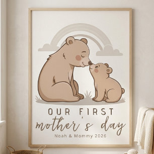 Soft Bear Mom Baby First Mothers Day Calm Love Art Poster