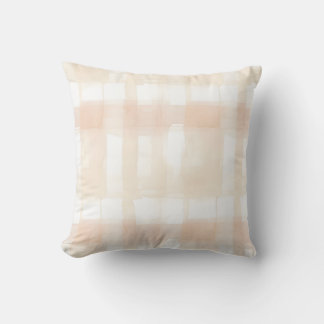 Soft Beige and Peach Watercolor Plaid Throw Pillow