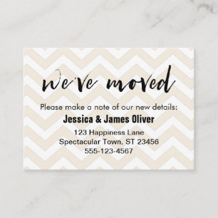 Soft Beige and White Chevron "We've Moved" Card