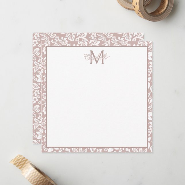 Soft Beige and White Floral Monogram Card (Front/Back In Situ)