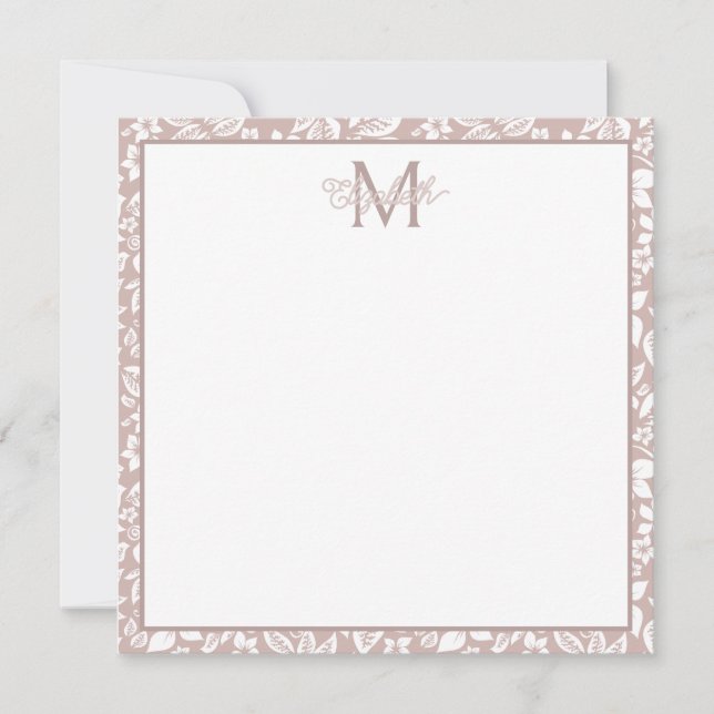 Soft Beige and White Floral Monogram Card (Front)