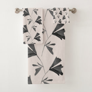 Soft Beige Black Fishtail Palm Pattern 1 Bath Towel Set