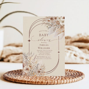 Soft Beige Boho Elegant Floral Arch Baby Shower In Invitation