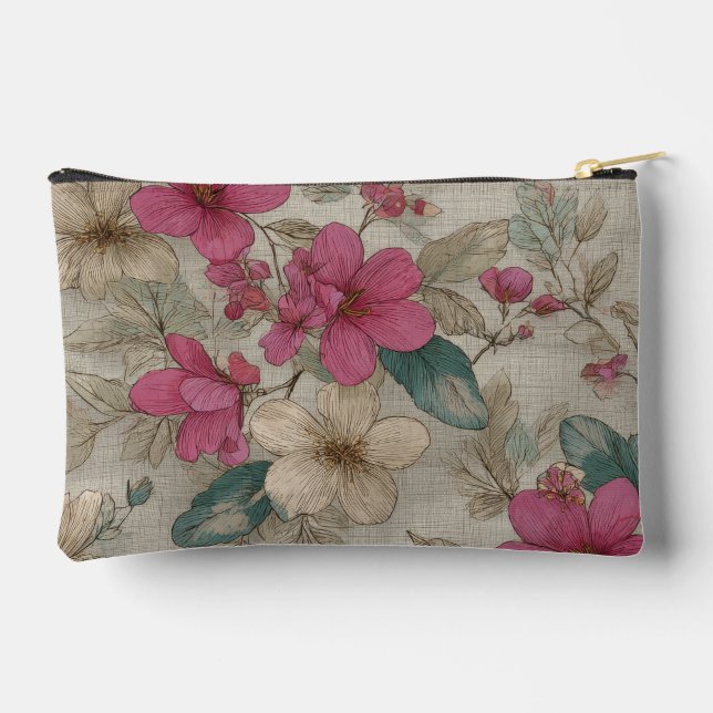 Soft Beige Botanical Accessory Pouch (Back)