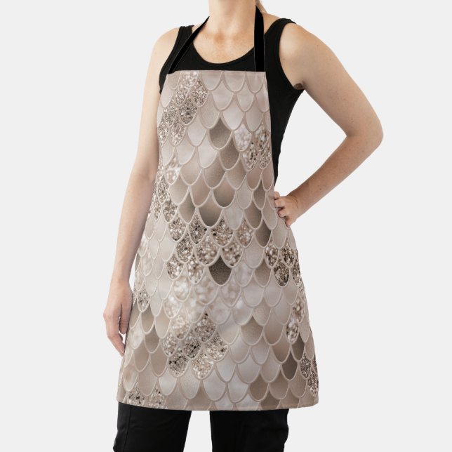 Soft Beige Brown Mermaid Scales Glam 1 Apron (Insitu)