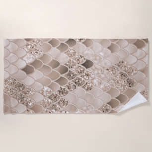 Soft Beige Brown Mermaid Scales Glam 1 Beach Towel