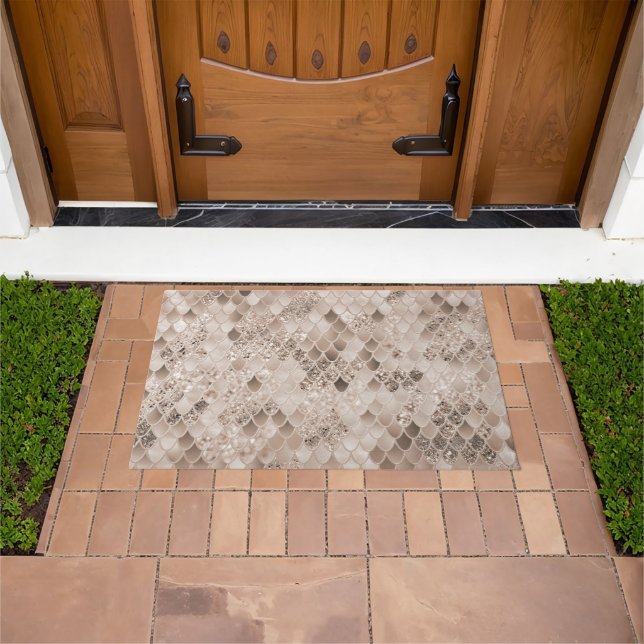 Soft Beige Brown Mermaid Scales Glam 1 Doormat (Outdoor)