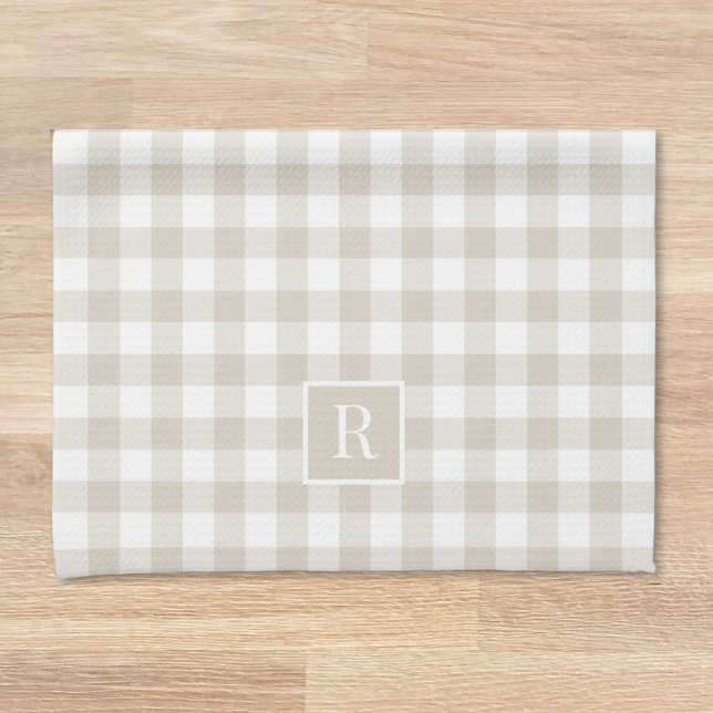Soft Beige Buffalo Check Custom Initial Tea Towel (Creator Uploaded)