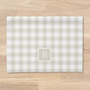 Soft Beige Buffalo Check Monogram Tea Towel