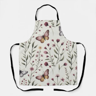 Soft Beige Butterfly & Wildflower Seamless Pattern Apron