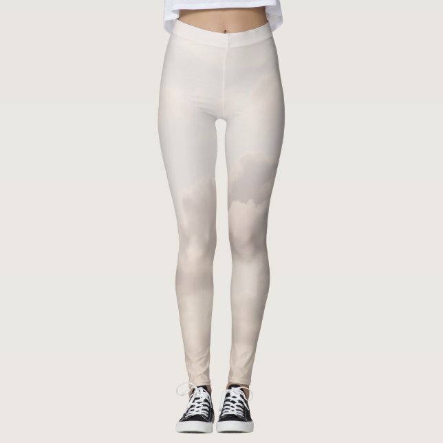 Soft Beige Caribbean Clouds Dream 1 Leggings (Front)