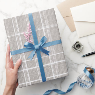 Soft Beige Cream Windowpane Linen Plaid Pattern Wrapping Paper