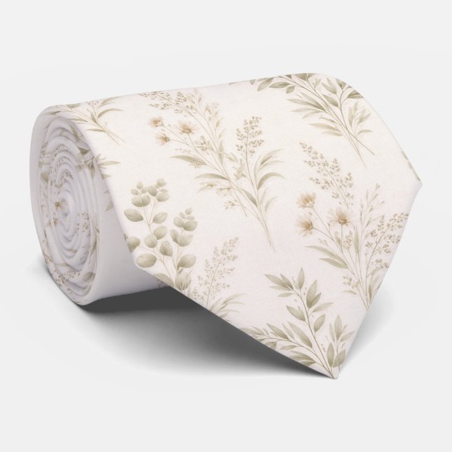 Soft Beige Delicate Botanical  Tie (Rolled)