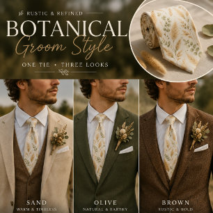 Soft Beige Delicate Ivy & Floral Motifs Tie