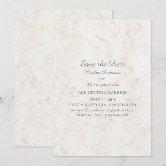 Soft Beige Elegant Marble Save the Date Invite (Front/Back)