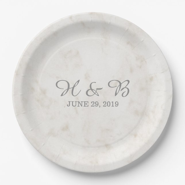 Soft Beige Elegant Marble Wedding Paper Plate (Front)