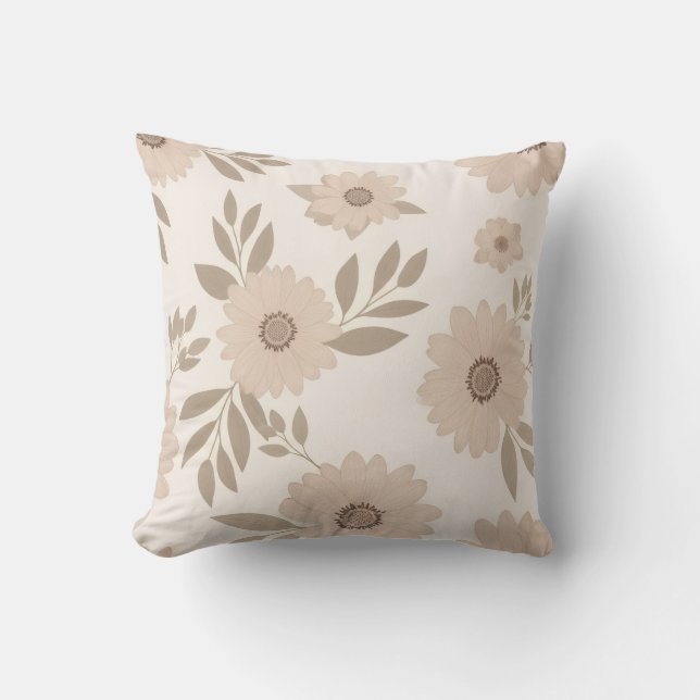 Soft Beige Floral Pattern Throw Pillow (Front)