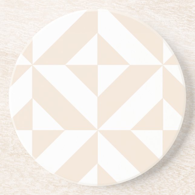 Soft Beige Geometric Deco Cube Coaster (Front)