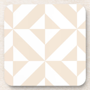 Soft Beige Geometric Deco Cube Coaster