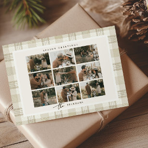 Soft Beige Gingham Photo Collage Christmas Holiday Card