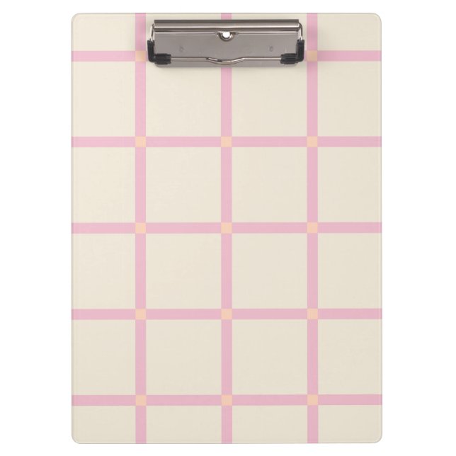 Soft Beige & Pink Grid Pattern Clipboard (Front)