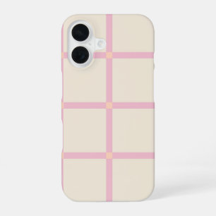 Soft Beige & Pink Grid Pattern iPhone 16 Case