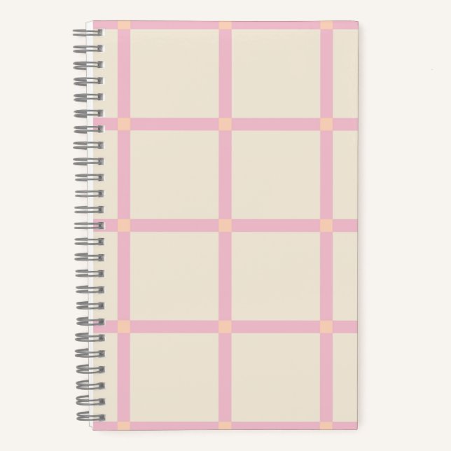Soft Beige & Pink Grid Pattern Notebook (Front)