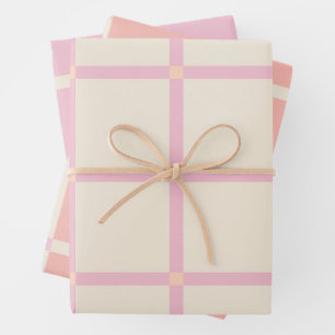 Soft Beige & Pink Grid Pattern Wrapping Paper Sheet