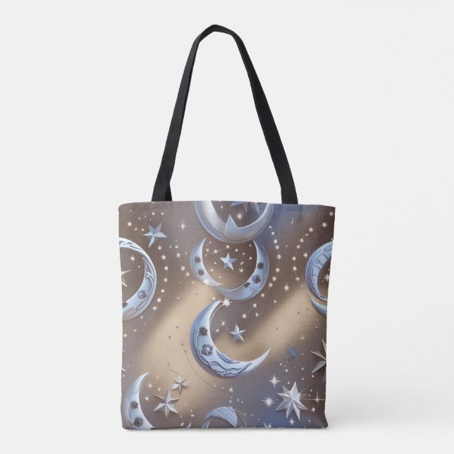 Soft Beige Silvery Blue Moon Calm Elegance Tote Bag (Back)