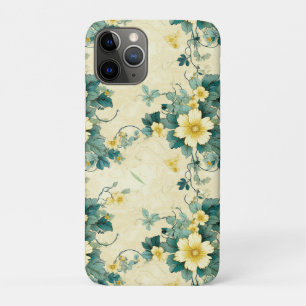 Soft Beige Teal Daisy Cottage Floral iPhone 11 Pro Case