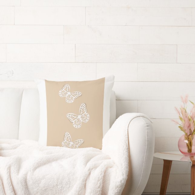 Soft Beige with White Butterflies Cushion (Couch)