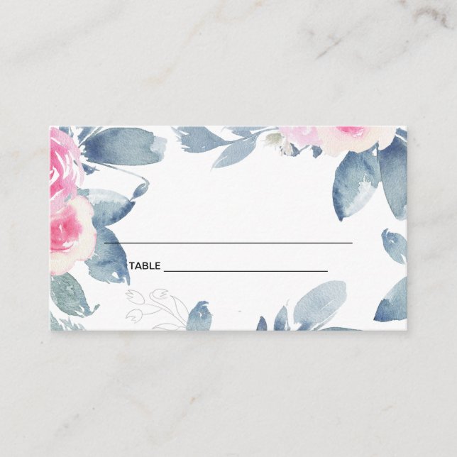 SOFT BLACK BLUSH BLUE FLORAL 25TH ANY AGE BIRTHDAY PLACE CARD (Front)