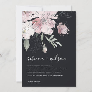 SOFT BLACK BLUSH WATERCOLOR FLORAL WEDDING INVITE