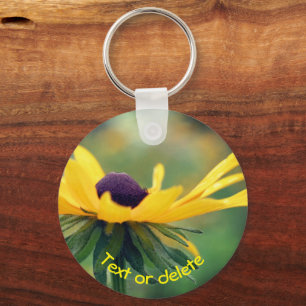 Soft Black Eyed Susan Flower Personalized Key Ring